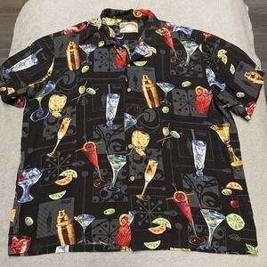 Vintage Paradise Found Hawaiian Shirt Mens XL Happy Hour Drinks Party Rayon USA